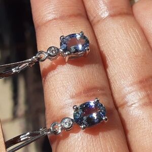 925 Peacock Tanzanite & Untreated White Zircon  Earrings. PRICE IS FIRM.